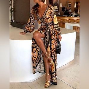 Print Long Sleeve Maxi Dress